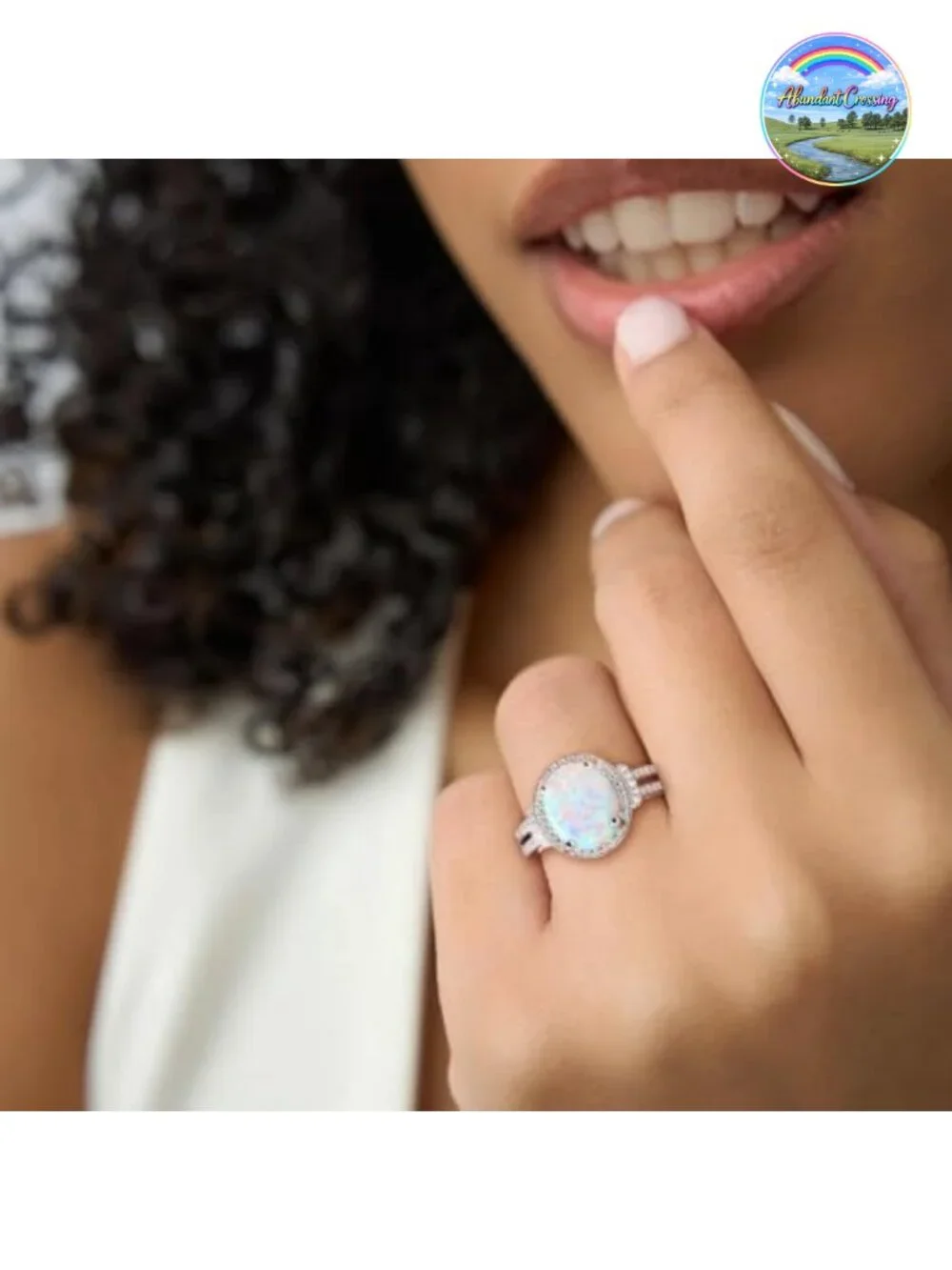 925 Sterling Silver 18k White Gold Plated Halo Engagement Ring, 5.5ct Oval Opal